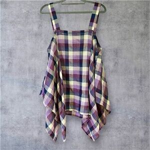 Vintage Y2K Holding Horses Purple Plaid Cotton Handkerchief Relaxed Fit Top M